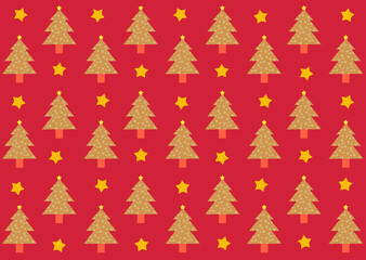 クリスマス　パターン背景　クリスマスツリーと星