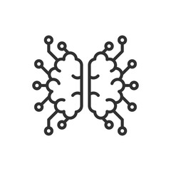 Microchip brain, linear icon. Artificial intelligence. Line with editable stroke