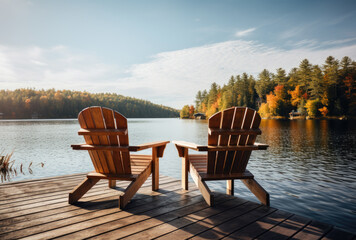 Wooden chair on the lake