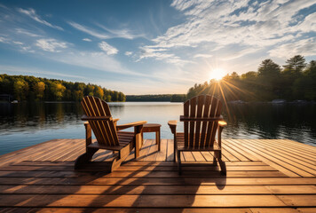 Wooden chair on the lake	