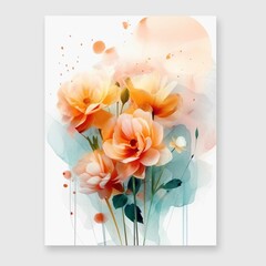 Watercolor floral bouquet with white and pink flowers on white background