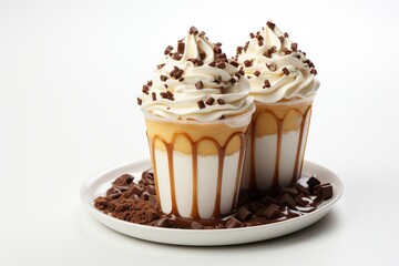 Disposable cup with a mocha coffee, chocolate drizzle, and whipped cream, Generative A