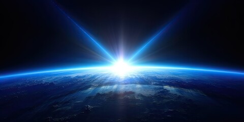 Earth nighttime beauty. Illuminated planet in space. Galactic perspective. Nocturnal glow. Shadow of universe. Horizon in milky way