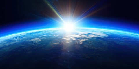Fototapeta premium Earth nighttime beauty. Illuminated planet in space. Galactic perspective. Nocturnal glow. Shadow of universe. Horizon in milky way