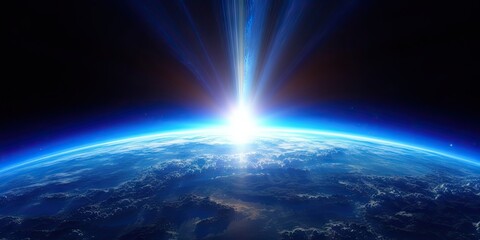 Fototapeta premium Earth nighttime beauty. Illuminated planet in space. Galactic perspective. Nocturnal glow. Shadow of universe. Horizon in milky way