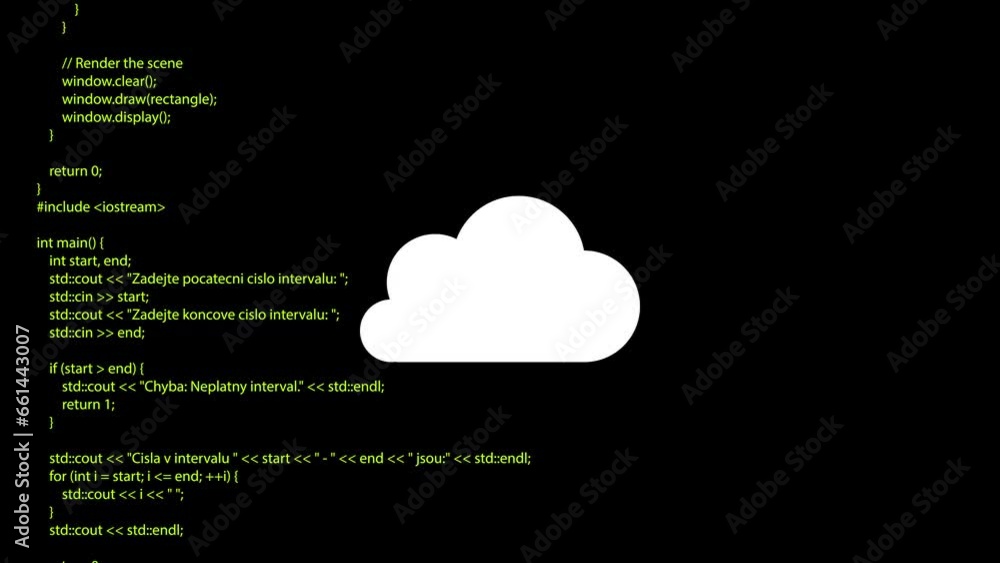 Poster cloud glitch icon - abstract green digital animation. code moving in the screen background.