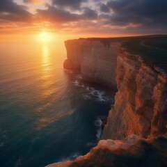Beautiful seascape with rocks and sunset. 3d rendering