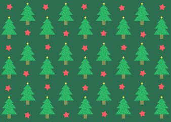 Naklejka na ściany i meble クリスマス　パターン背景　クリスマスツリーと星