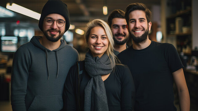 Diverse group picture of young freelancers man and woman standing looking at the camera