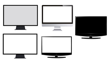 llcd tv monitor isolated on white background, plasma realistic illustration, White blank HD monitor mockup, Modern video panel black flat screen with clipping path