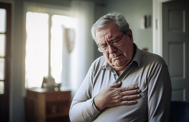 Ill man suffering with heart disease symptoms.
