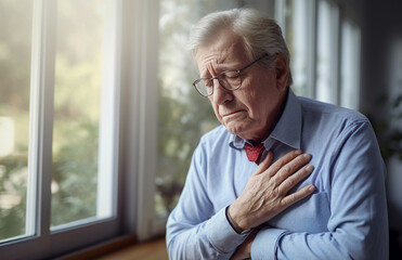 Ill man suffering with heart disease symptoms.
