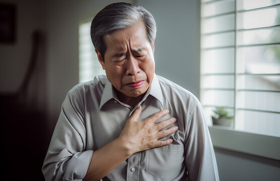 Ill man suffering with heart disease symptoms.
