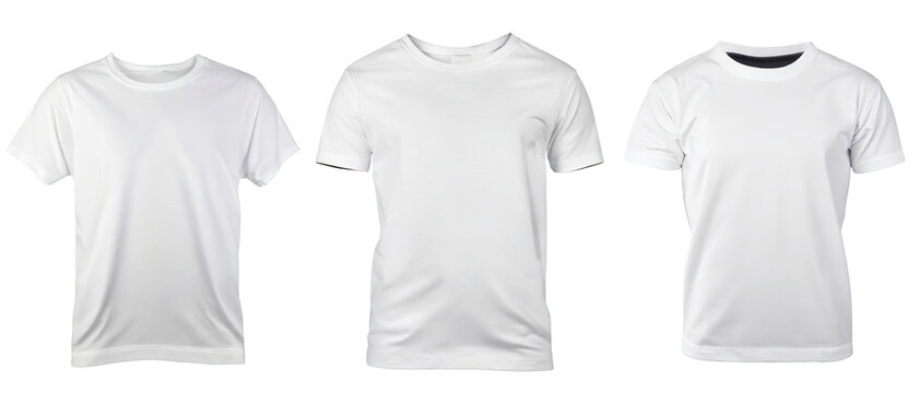 set of men's white blank T-shirt template half sleeve with clipping path, men's t-shirt for your design mockup for print, on a transparent background. template for casual clothes,set of men's white bl