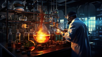 Scientist working on colorful liquids test tube analysis.AI generated image