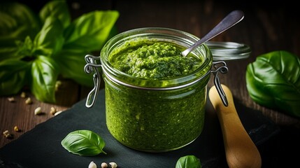 pesto sauce in a glass  - Powered by Adobe