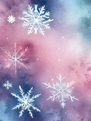 Fototapeta na wymiar Snowflakes painted background watercolour duotone color palette