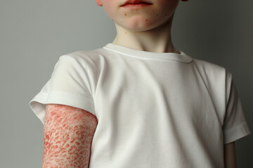 Child with atopic eczema, close-up on arm, skin problem