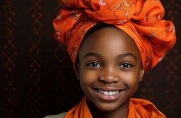 Portrait of a black girl on a black background