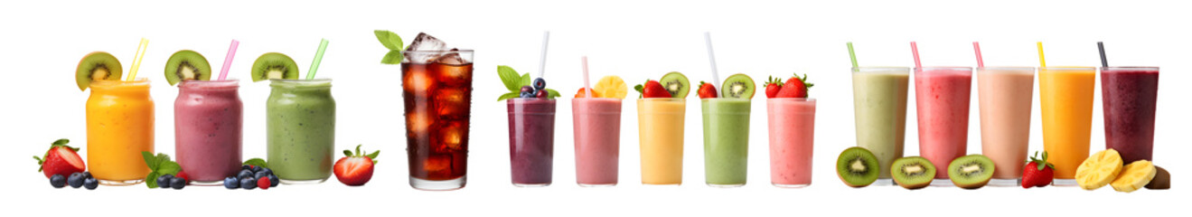 collection of different beverages like shakes, cold drink with straw