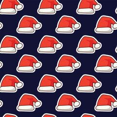 Seamless pattern of cute Santa Claus hats, wallpaper or card for New Year and Christmas
