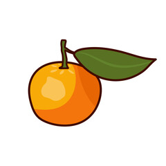 Cute doodle orange fruit or tangerine on a white background, isolate