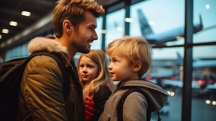 Obraz na płótnie Canvas Family traveling going to airport
