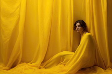 Portrait of a female model in yellow	