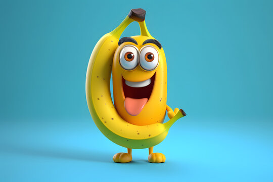 banana with cute face 3d rendering