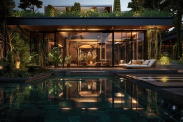 Foto op Plexiglas  Modern courtyard with swimming pool © Pinklife