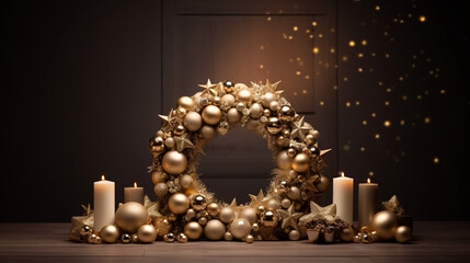 Christmas wreath with burning candles, Beautiful Christmas decoration, Space for text, AI Generation