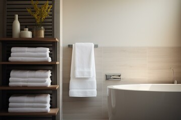 Fototapeta na wymiar Contemporary bathroom showcasing a towel. Generative AI