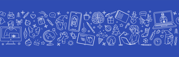 Christmas in an online school seamless background pattern
