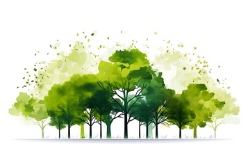 Abstract concept of sustainability; 2d; trees; green; white background