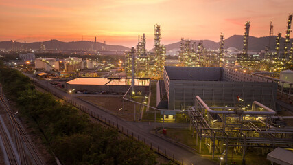 Oil Refinery pant. Gas Petrochemical Chemical Equipment Prodiction import export Concept, Crude Oil Refinery Plant Steel Pump Pipe line and Chimney and Cooling tower, Chemical Petrochemical plant