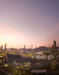 Oil Refinery pant. Gas Petrochemical Chemical Equipment Prodiction import export Concept, Crude Oil Refinery Plant Steel Pump Pipe line and Chimney and Cooling tower, Chemical Petrochemical plant