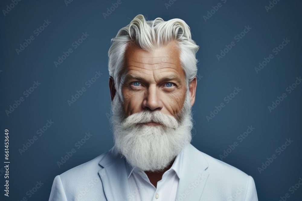 Poster a man with a white beard wearing a white shirt. this versatile image can be used for various concept
