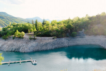 Lake of Serre-Poncon, reservoir and popular nature attraction on the border in the...