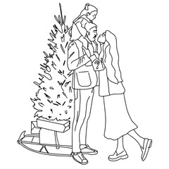 Vector illustration on the theme of Christmas and New Year in doodle style. Family.Vector illustration with people celebrating New Year in doodle style. Christmas 2024.Banner, image, greeting card.