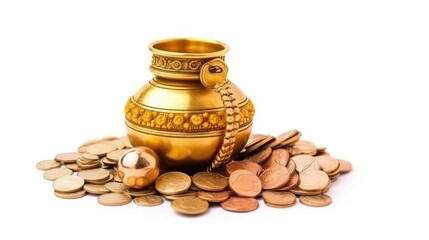 Dhanteras, Akshaya Tritiya, Golden kalash and coins, Generative ai