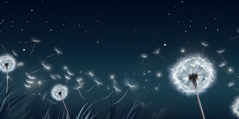 Dandelions background with night scene