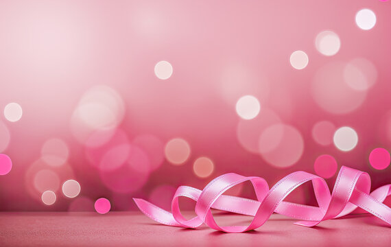 Pink festive background. pink ribbon awareness concept background with bokeh. copy space