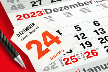 Deutscher Kalender 24. Dezember 2023 Weihnachten Heiligabend