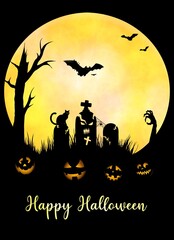 halloween background with pumpkin and bats