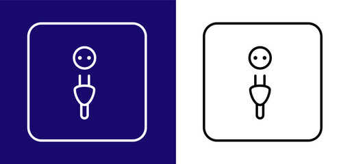 Icon depicting a socket and plug. Available in two colors blue, white and white, black.