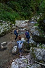 Woman hikers exploring a gorge