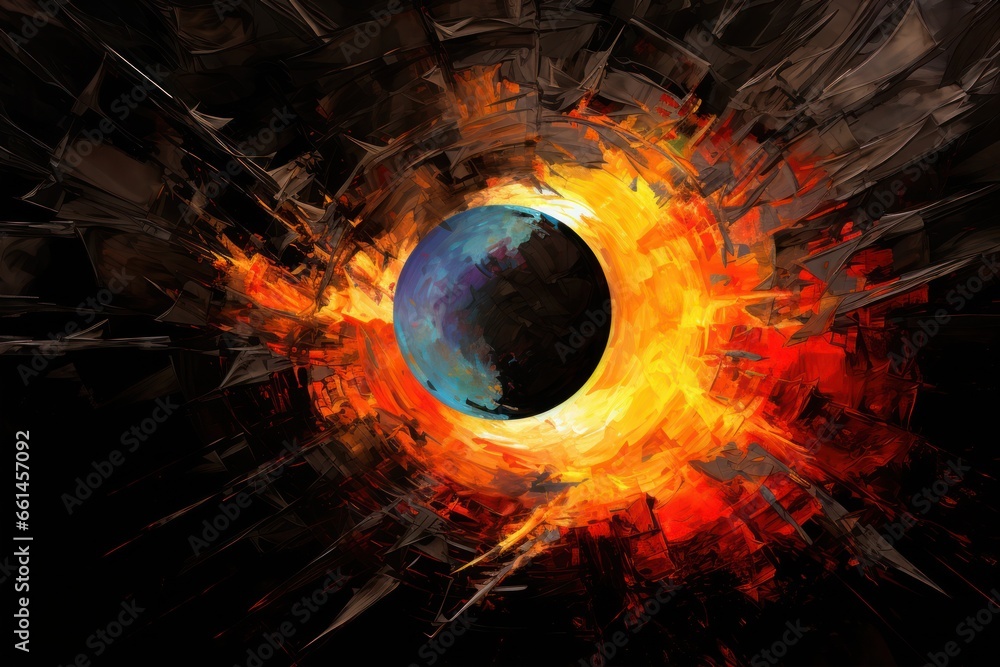 Poster digital art of lunar eclipse: abstract night sky with surreal cosmic patterns