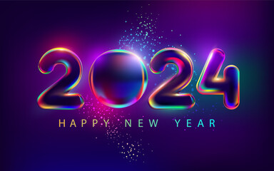New year 2024. Iridescent lettering design.