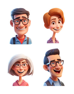 Cartoon 3d style casual people set. Isolated background. Transparent PNG