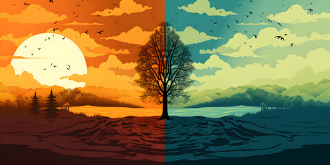 Climate change illustration poster background - obrazy, fototapety, plakaty
